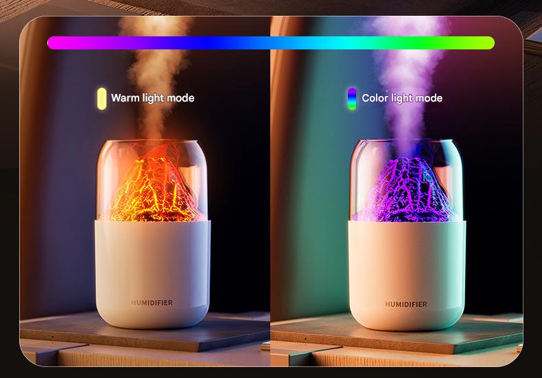 Cool Mist Humidifier with Colorful Atmosphere Light - 300ml USB Powered, Unique Internal Design(Cracked Volcano-White)