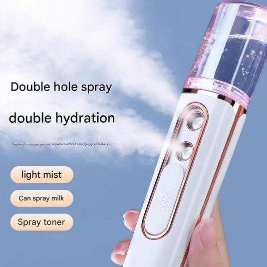 Pink Dual Nozzle Nano Facial Mister - USB Rechargeable Hydrating Spray