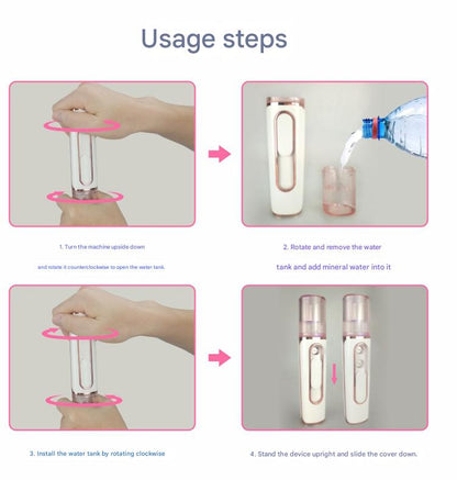 Pink Dual Nozzle Nano Facial Mister - USB Rechargeable Hydrating Spray