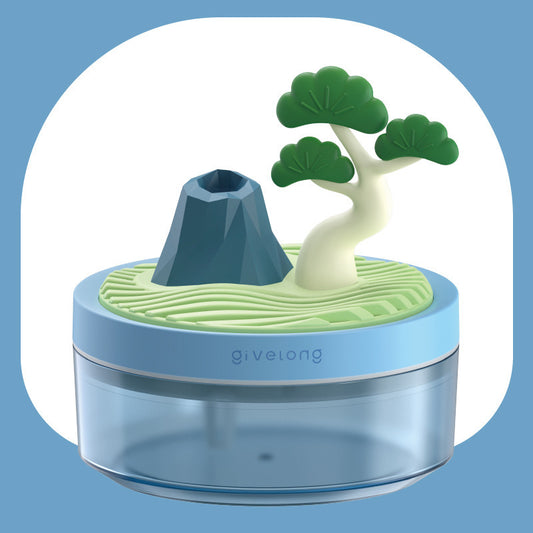 Landscape USB Humidifier with 7-Option Night Light - 320ml, Quiet Operation & Auto Shut-Off(Pine Tree)