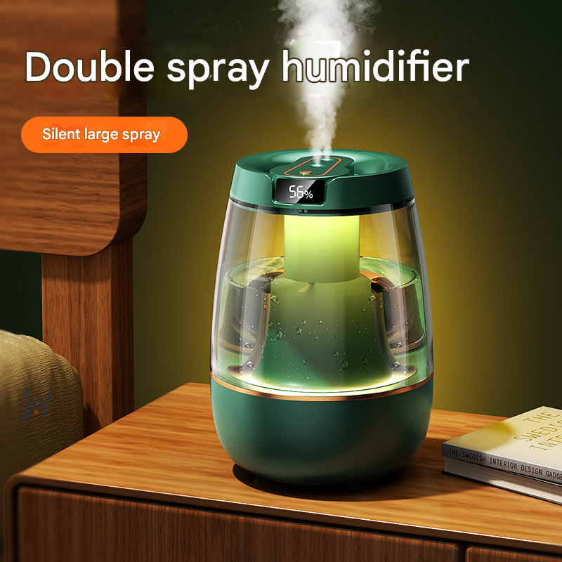 Green 3.5L Smart Cool Mist Humidifier with Dual Nozzle & Digital Display - Ultra-Quiet Air Purifier for Bedroom and Office